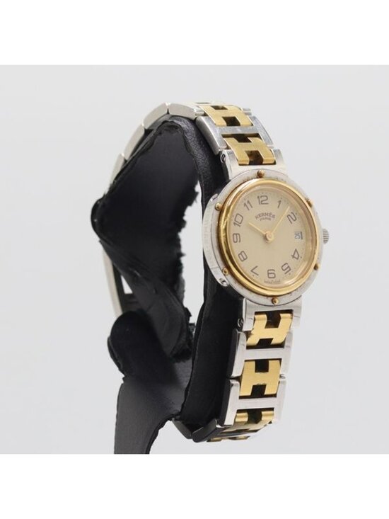 Hermes Clipper Qz Date Ivory Dial Watch